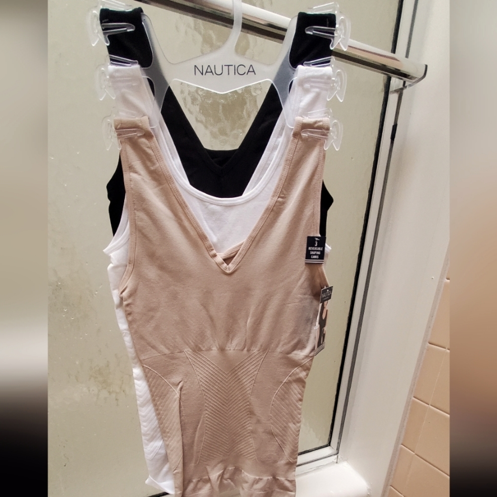 NWT Nautica Intimates 3PK Seamless Shaping Camis; XL,M, L & S. Tan/W/Bl.$45 Each